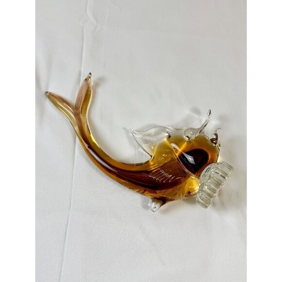 Vintage Italian Murano Glass Fish Sculpture | Amber | Hand-Blown | 9.8" Tall - Picture 9 of 9